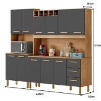 Armário De Cozinha Clara 11 Portas 2,36 Mt Amêndoa Grafite - 2