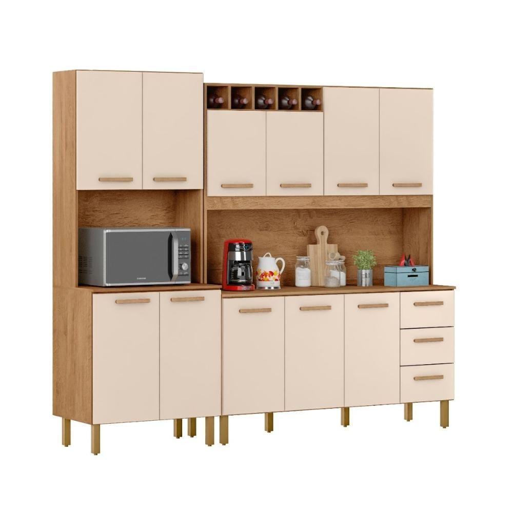 Armário De Cozinha Clara 11 Portas 2,36 Mt Amêndoa Off White - 1