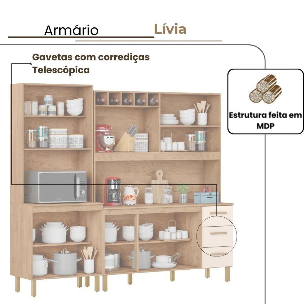 Armário De Cozinha Clara 11 Portas 2,36 Mt Amêndoa Off White - 3