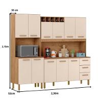 Armário De Cozinha Clara 11 Portas 2,36 Mt Amêndoa Off White - 2