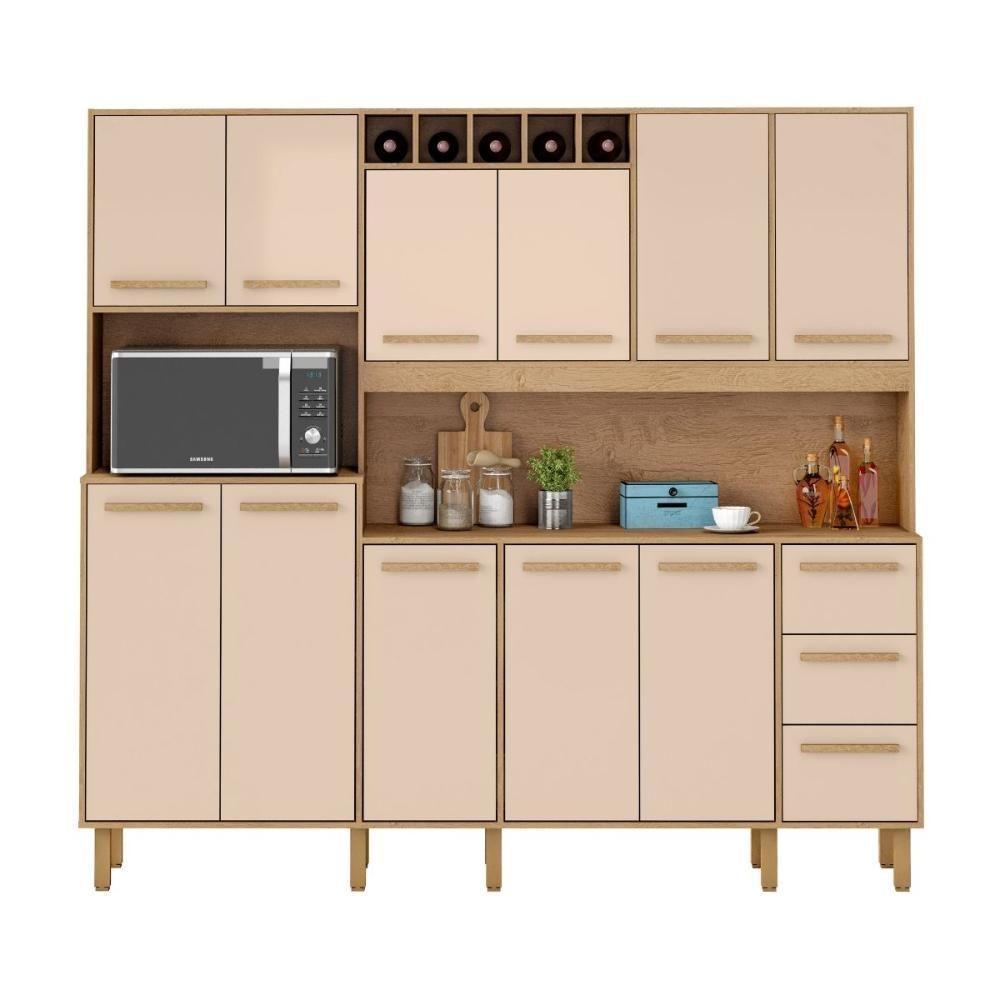 Armário De Cozinha Amanda 11 Portas 2,12mt Amêndoa Off White - 1