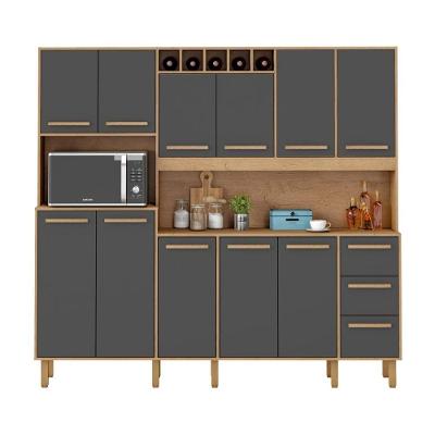 Armário De Cozinha Amanda 11 Portas 2,12mt Amêndoa Grafite