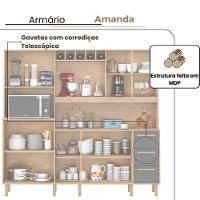 Armário De Cozinha Amanda 11 Portas 2,12mt Amêndoa Grafite - 3