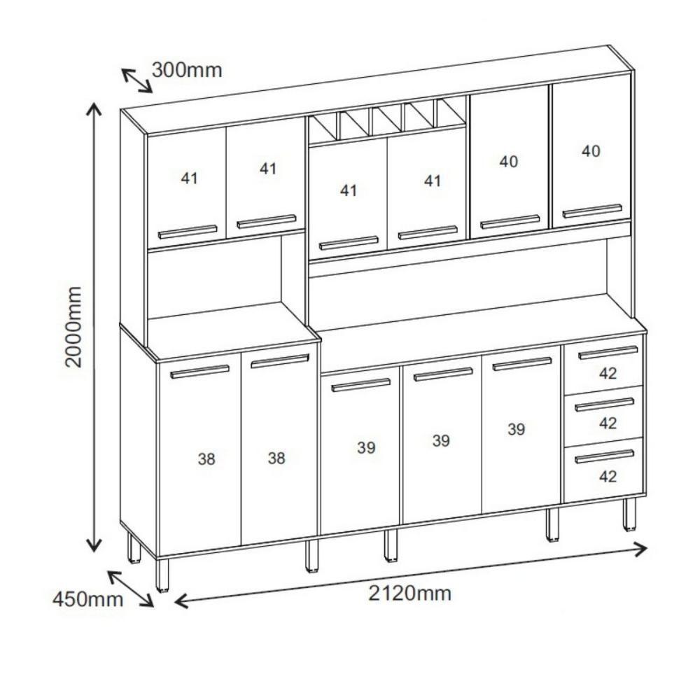 Armário De Cozinha Amanda 11 Portas 2,12mt Am Am Off White - 2