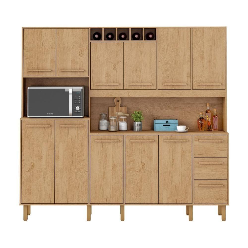 Armário De Cozinha Amanda 11 Portas 2,12mt Amêndoa - 1