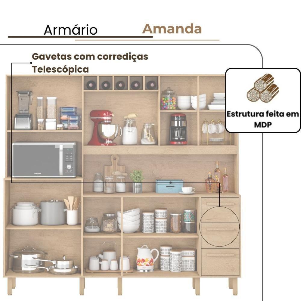 Armário De Cozinha Amanda 11 Portas 2,12mt Amêndoa - 3