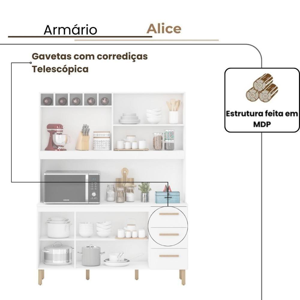 Armário De Cozinha Alice 1,57m Com 7 Portas Branco - 3