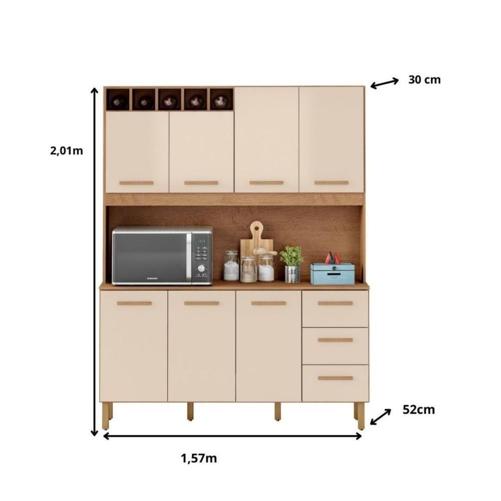 Armário De Cozinha Alice 1,57m Com 7 Portas Amêndoa Off White - 2