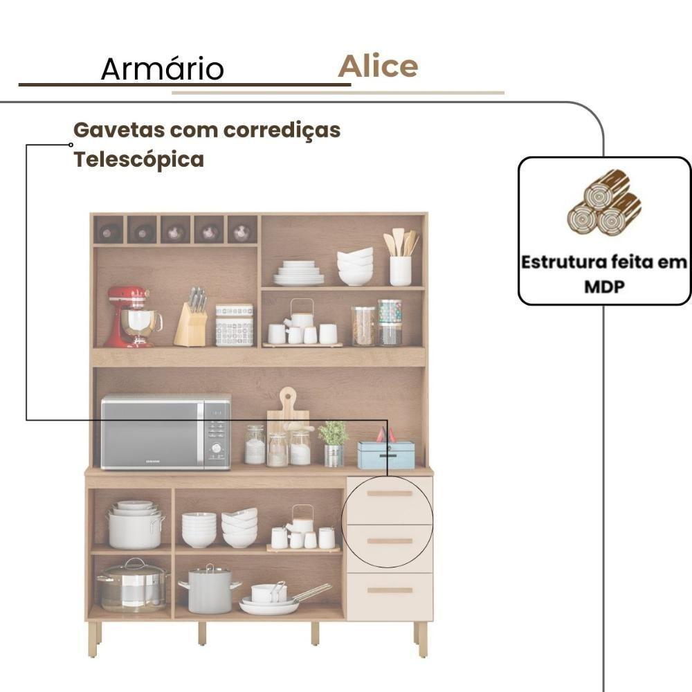 Armário De Cozinha Alice 1,57m Com 7 Portas Amêndoa Off White - 3