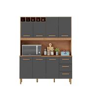 Armário De Cozinha Alice 1,57m Com 7 Portas Amêndoa Grafite - 1