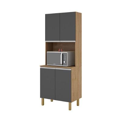 Paneleiro Cozinha Isabela 4 Portas Amêndoa Grafite