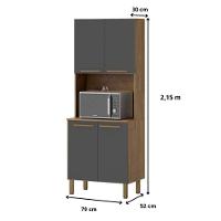 Paneleiro Cozinha Clarice 4 Portas Amêndoa Grafite - 3