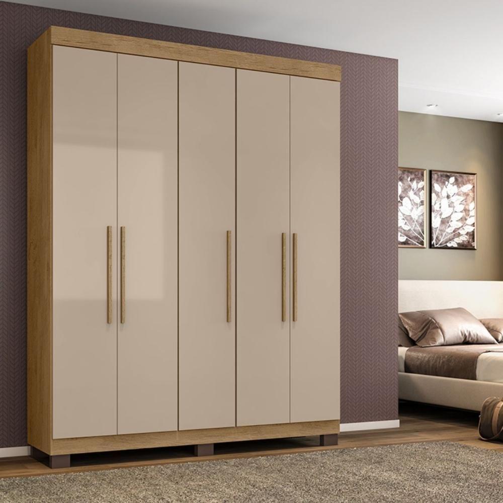Guarda-roupa Portugal 5 Portas 4 Gavetas Amêndoa Off White - 1