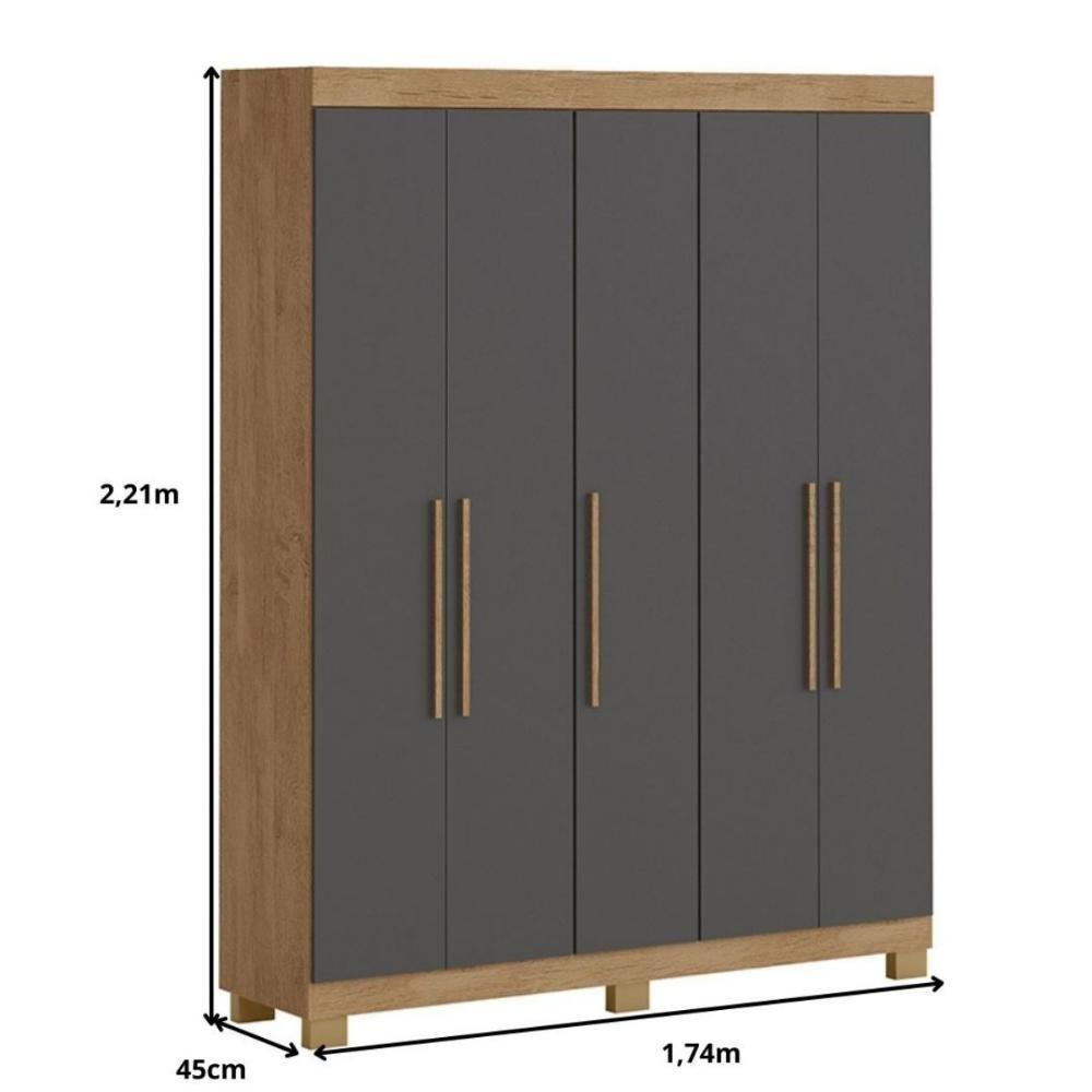 Guarda-roupa Portugal 5 Portas 4 Gavetas Amêndoa Grafite - 2