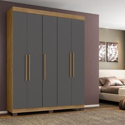 Guarda Roupa Portugal 5 Portas 4 Gavetas Amêndoa Grafite MDP Pintura UV fosca