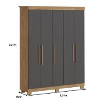 Guarda-roupa Portugal 5 Portas 4 Gavetas Amêndoa Grafite - 2