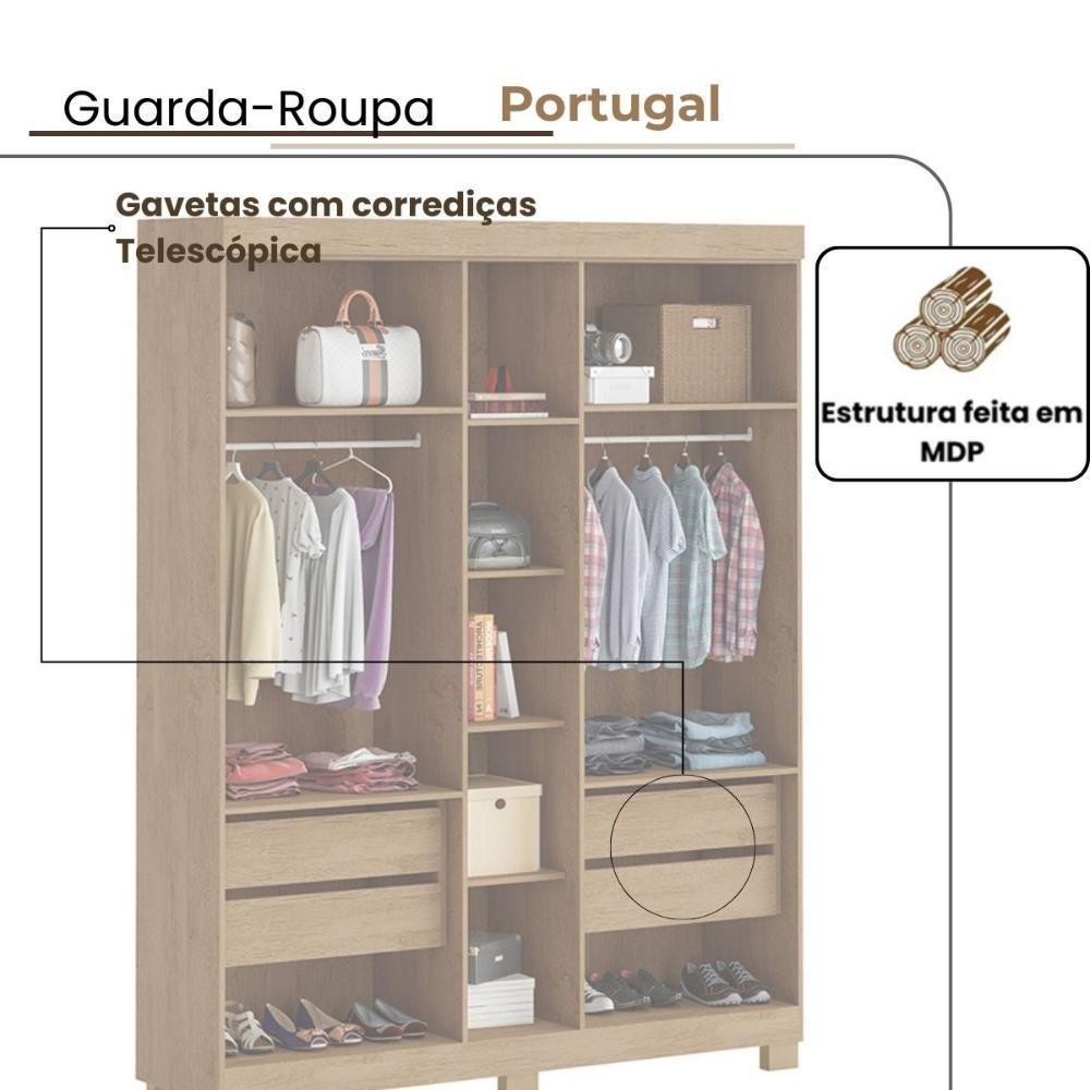 Guarda-roupa Portugal 5 Portas 4 Gavetas Amêndoa - 3
