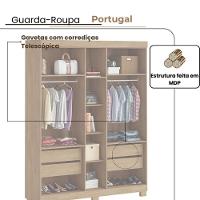 Guarda-roupa Portugal 5 Portas 4 Gavetas Amêndoa - 3