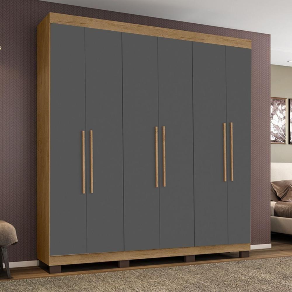 Guarda-roupa Mônaco 6 Portas 4 Gavetas Amêndoa Grafite - 1