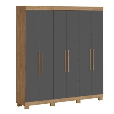 Guarda Roupa Guarda-roupa Mônaco 6 Portas Dobradiças metálicas 4 Gavetas Amêndoa-Grafite