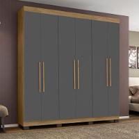 Guarda-roupa Mônaco 6 Portas 4 Gavetas Amêndoa Grafite - 1