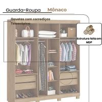 Guarda-roupa Mônaco 6 Portas 4 Gavetas Amêndoa Grafite - 3