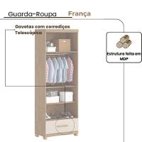 Guarda-roupa França 2 Portas 1 Gavetas Amêndoa Off White - 2