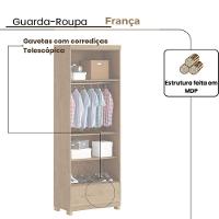 Guarda-roupa França 2 Portas 1 Gavetas Amêndoa - 3