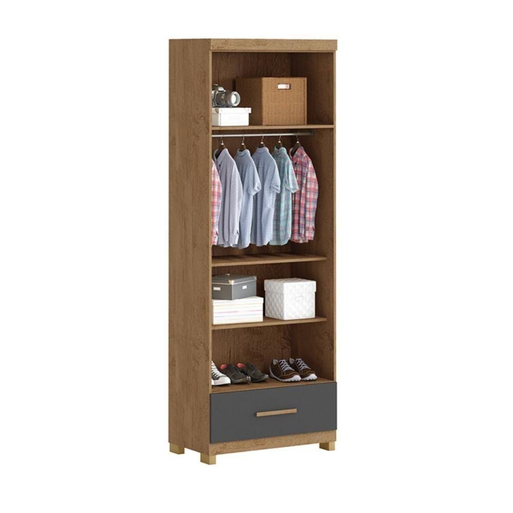 Guarda-roupa França 2 Portas 1 Gavetas Amêndoa Grafite - 2