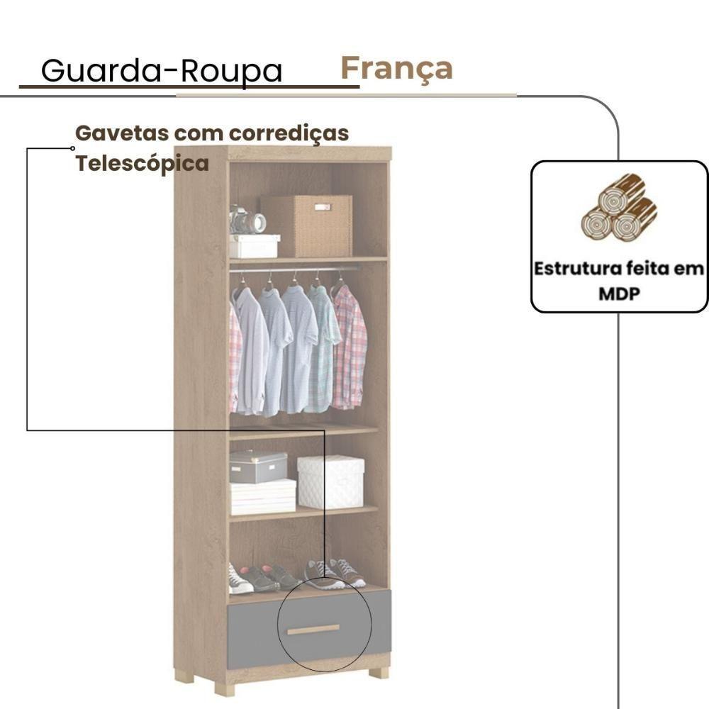Guarda-roupa França 2 Portas 1 Gavetas Amêndoa Grafite - 3