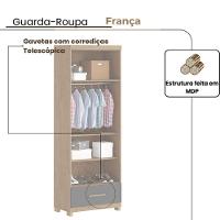 Guarda-roupa França 2 Portas 1 Gavetas Amêndoa Grafite - 3