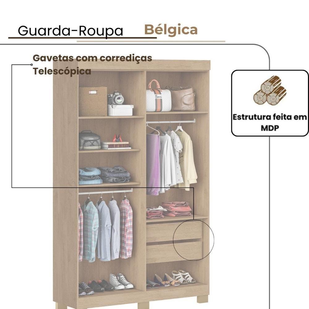 Guarda-roupa Bélgica 4 Portas 2 Gavetas Amêndoa Off White - 3
