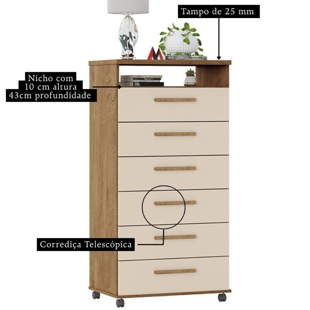 Cômoda Veneza 6 Gavetas Amêndoa Off White - 2