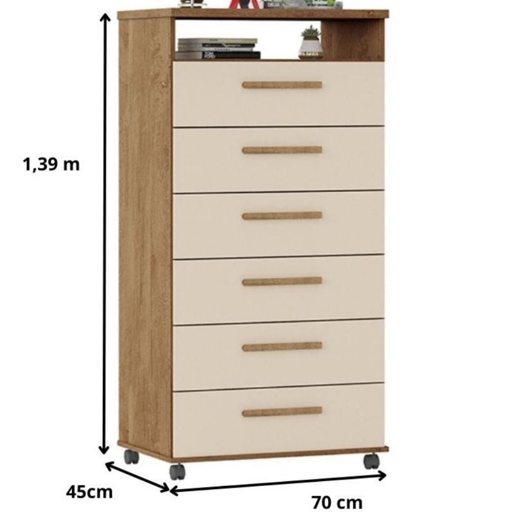 Cômoda Veneza 6 Gavetas Amêndoa Off White - 3