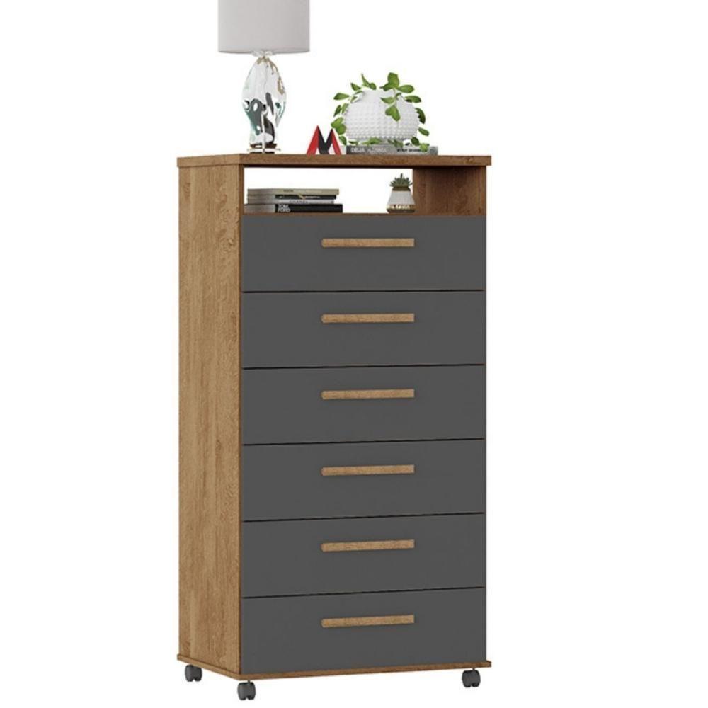 Cômoda Veneza 6 Gavetas Amêndoa Grafite - 1