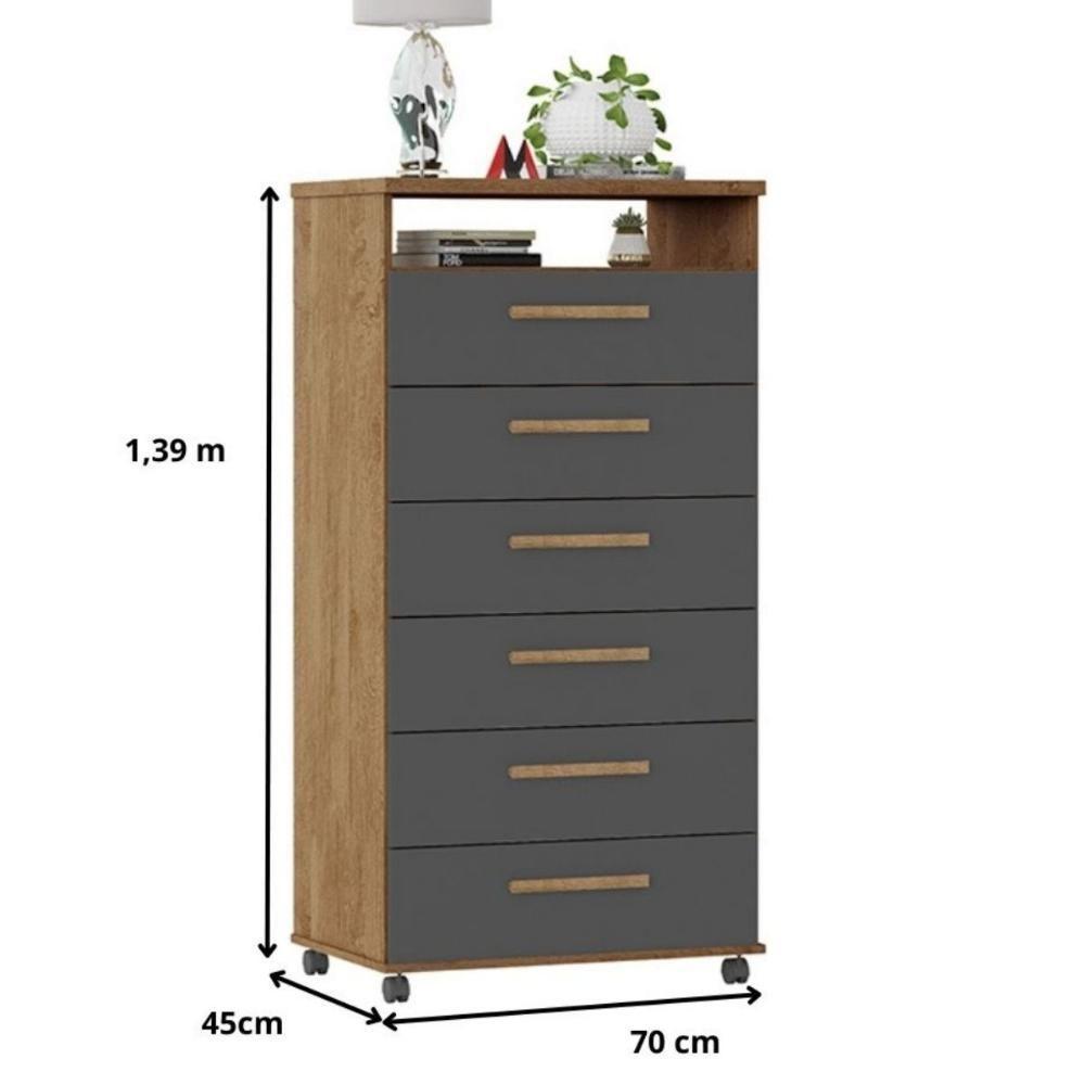 Cômoda Veneza 6 Gavetas Amêndoa Grafite - 3