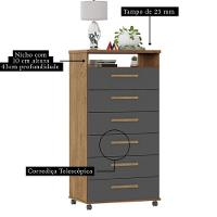 Cômoda Veneza 6 Gavetas Amêndoa Grafite - 2