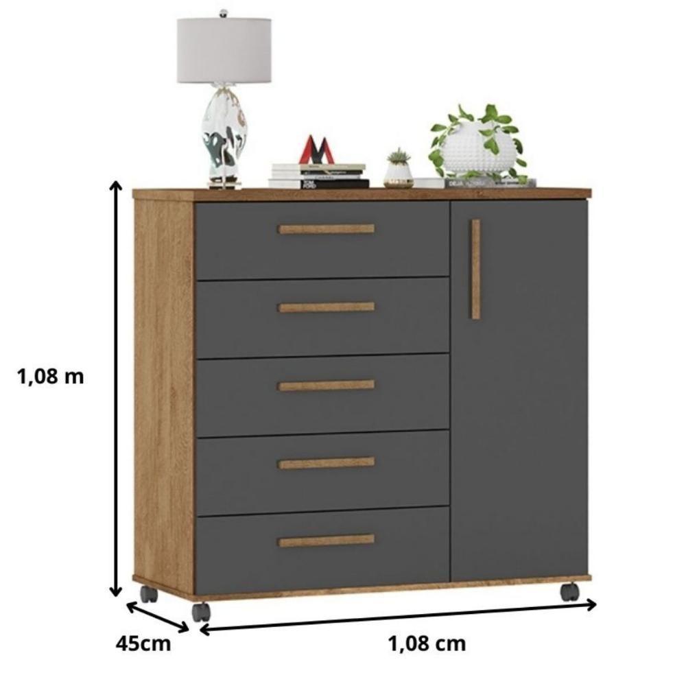 Cômoda Sapateira Barcelona 5 Gavetas Amêndoa Grafite - 3