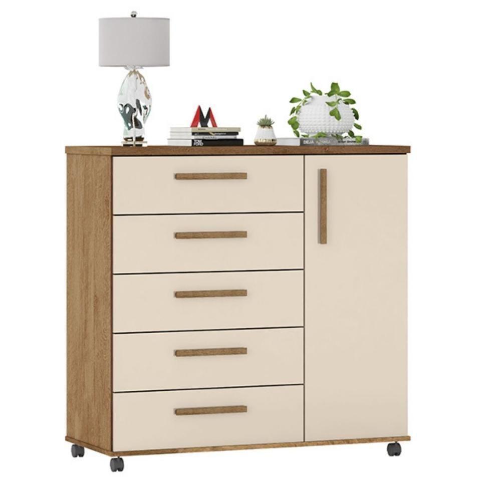 Cômoda Sapateira Barcelona 5 Gavetas Amêndoa Off White - 1