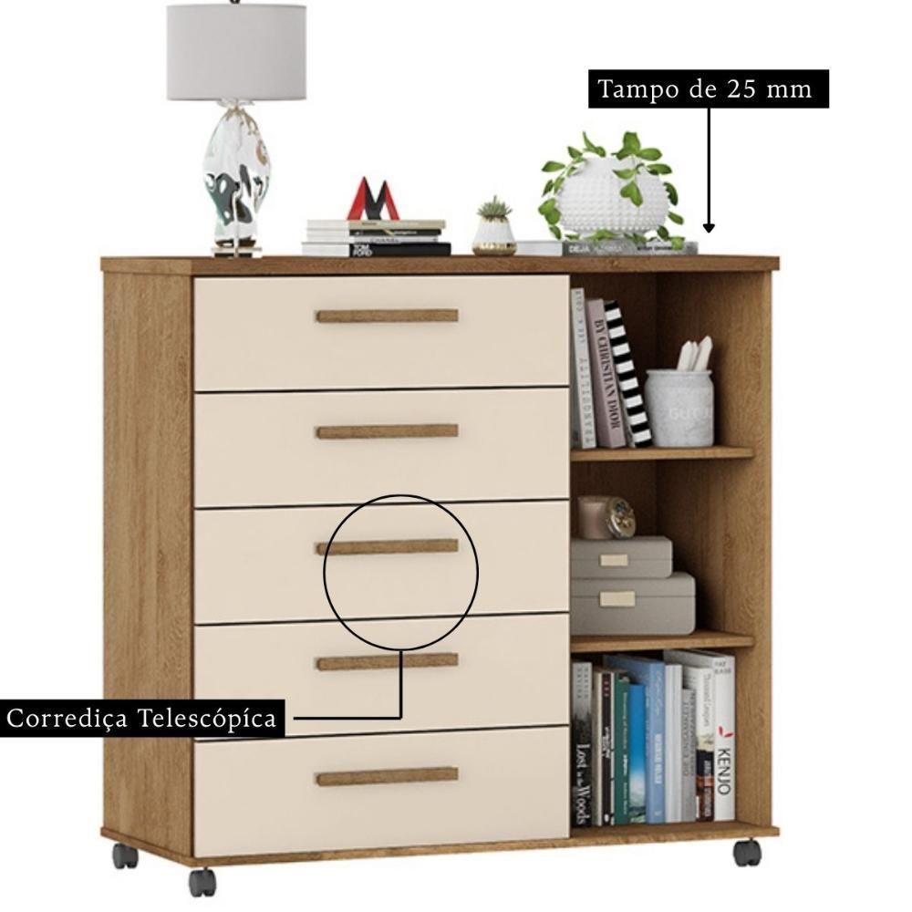 Cômoda Sapateira Barcelona 5 Gavetas Amêndoa Off White - 2