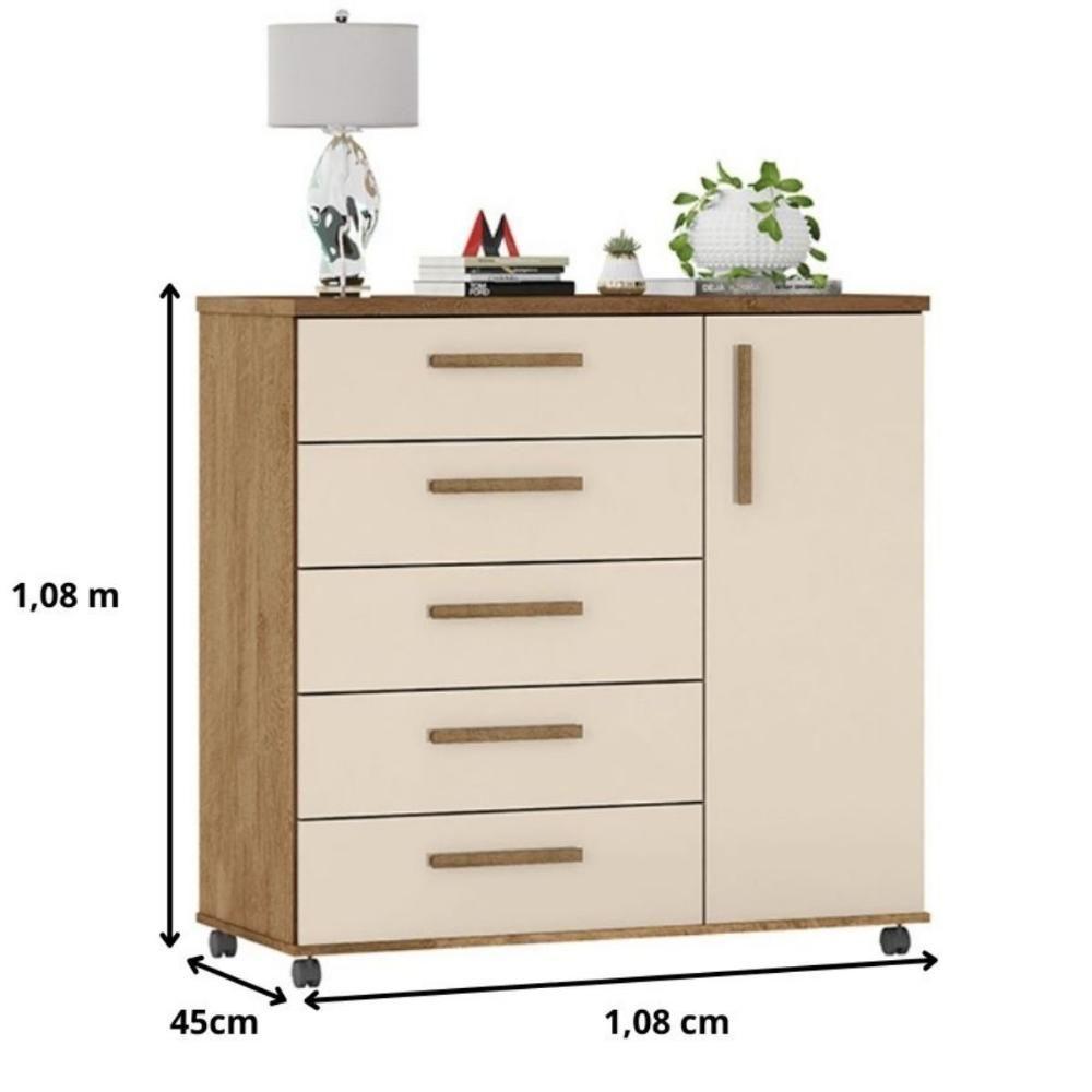 Cômoda Sapateira Barcelona 5 Gavetas Amêndoa Off White - 3