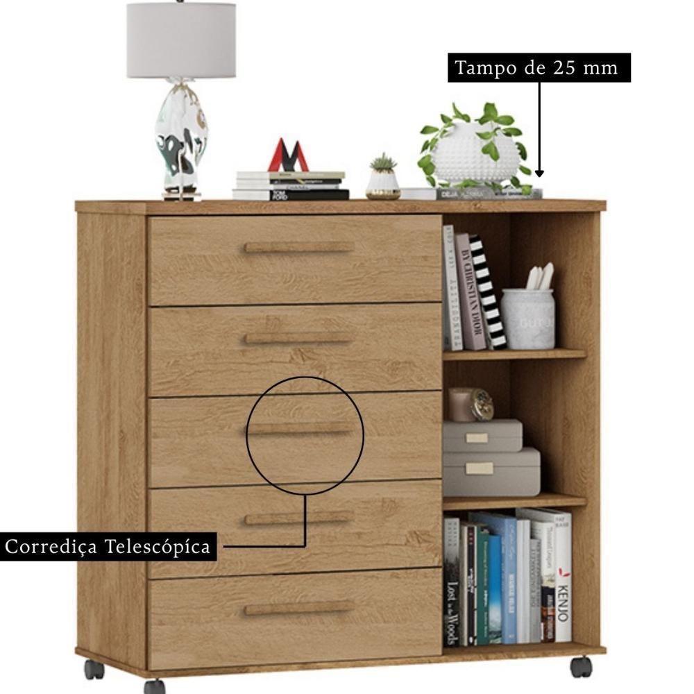 Cômoda Sapateira Barcelona 5 Gavetas Amêndoa - 2