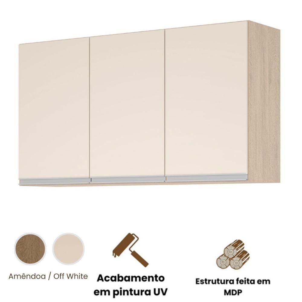Aéreo 3 Portas Cozinha Isabela Amêndoa Off White - 2