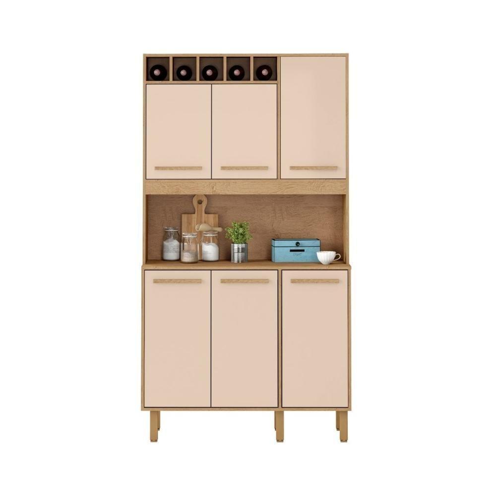 Armário De Cozinha Thaís 1,07 Mt 6 Portas Amêndoa Off White - 1