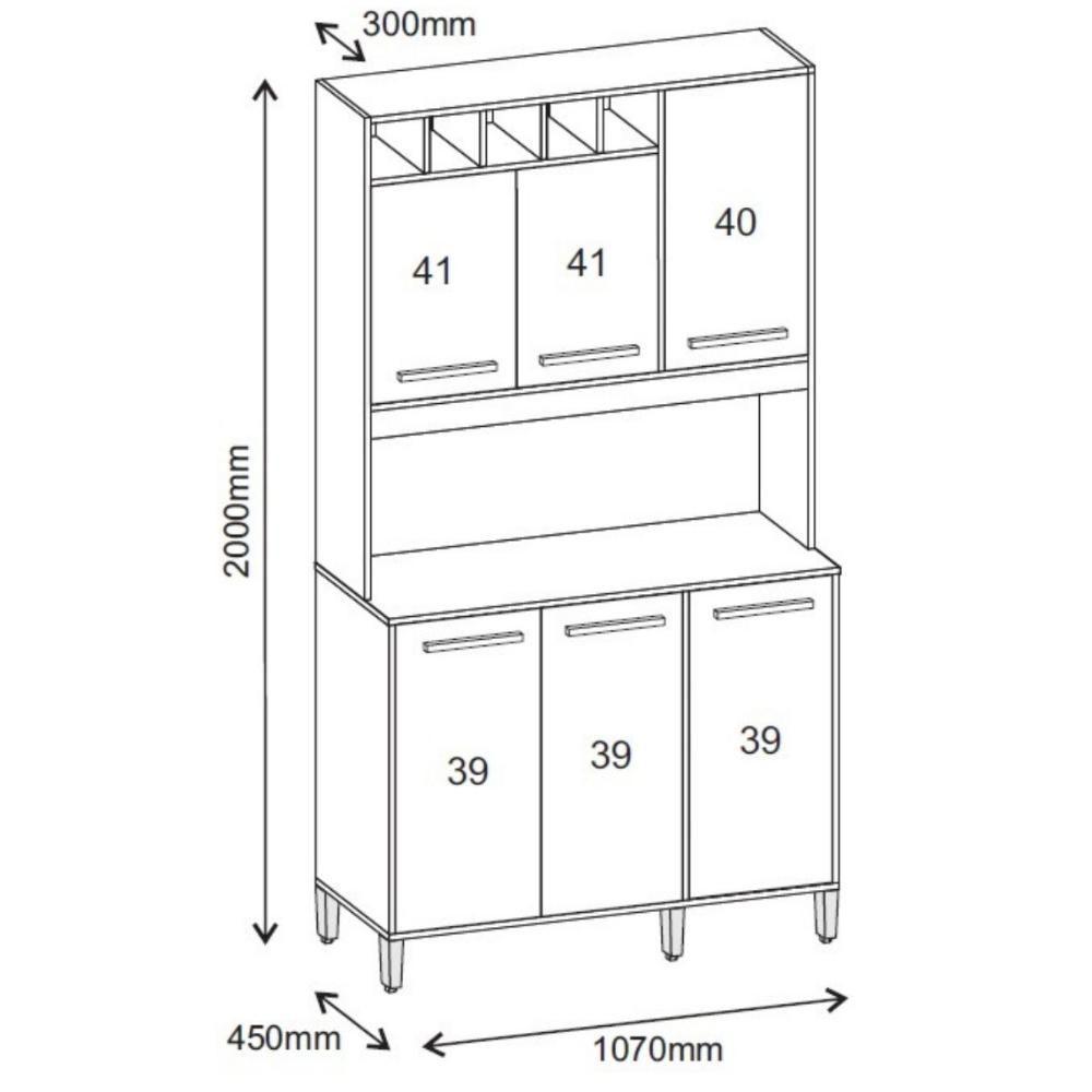 Armário De Cozinha Thaís 1,07 Mt 6 Portas Amêndoa Off White - 2