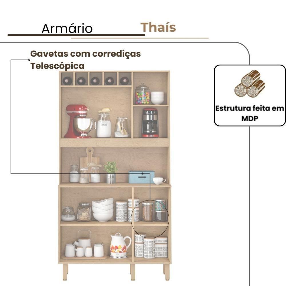 Armário De Cozinha Thaís 1,07 Mt 6 Portas Amêndoa Off White - 3