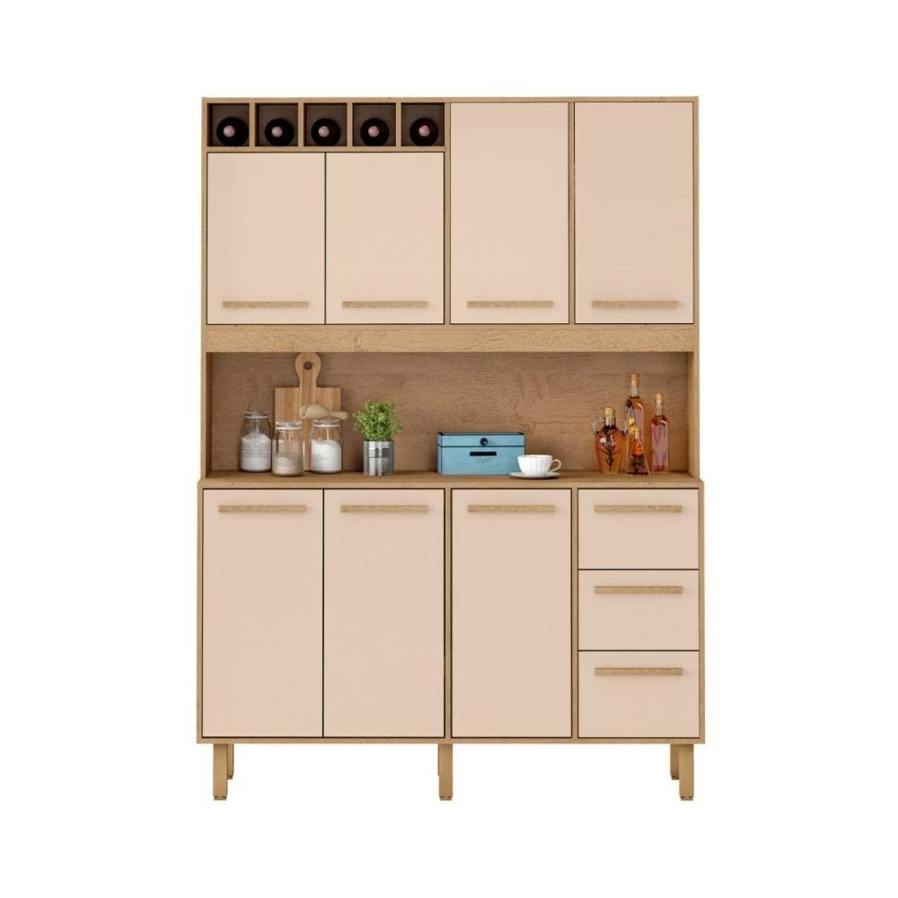 Armário De Cozinha Rafaela 1,43m 7 Portas Amêndoa Off White - 1