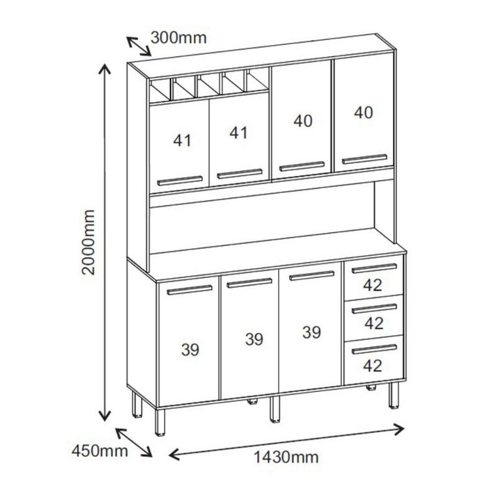 Armário De Cozinha Rafaela 1,43m 7 Portas Amêndoa Off White - 2