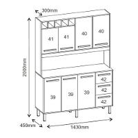 Armário De Cozinha Rafaela 1,43m 7 Portas Amêndoa Off White - 2