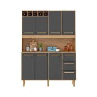 Armário De Cozinha Rafaela 1,43m 7 Portas Amêndoa Grafite - 1